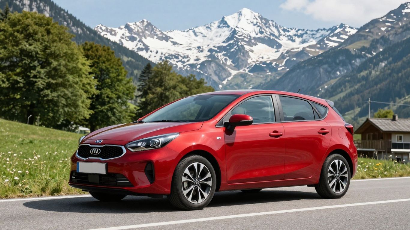 Roter Kia Picanto auf Schweizer Bergstraße