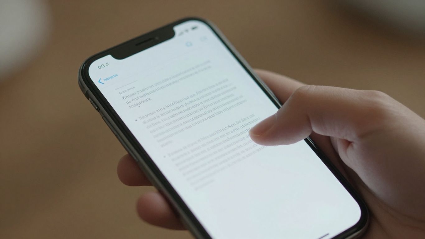 Smartphone displaying text from a document.