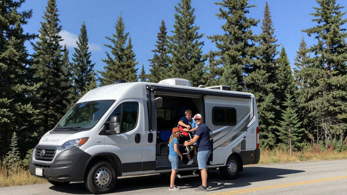 Family loading RV for a Canadian road trip.