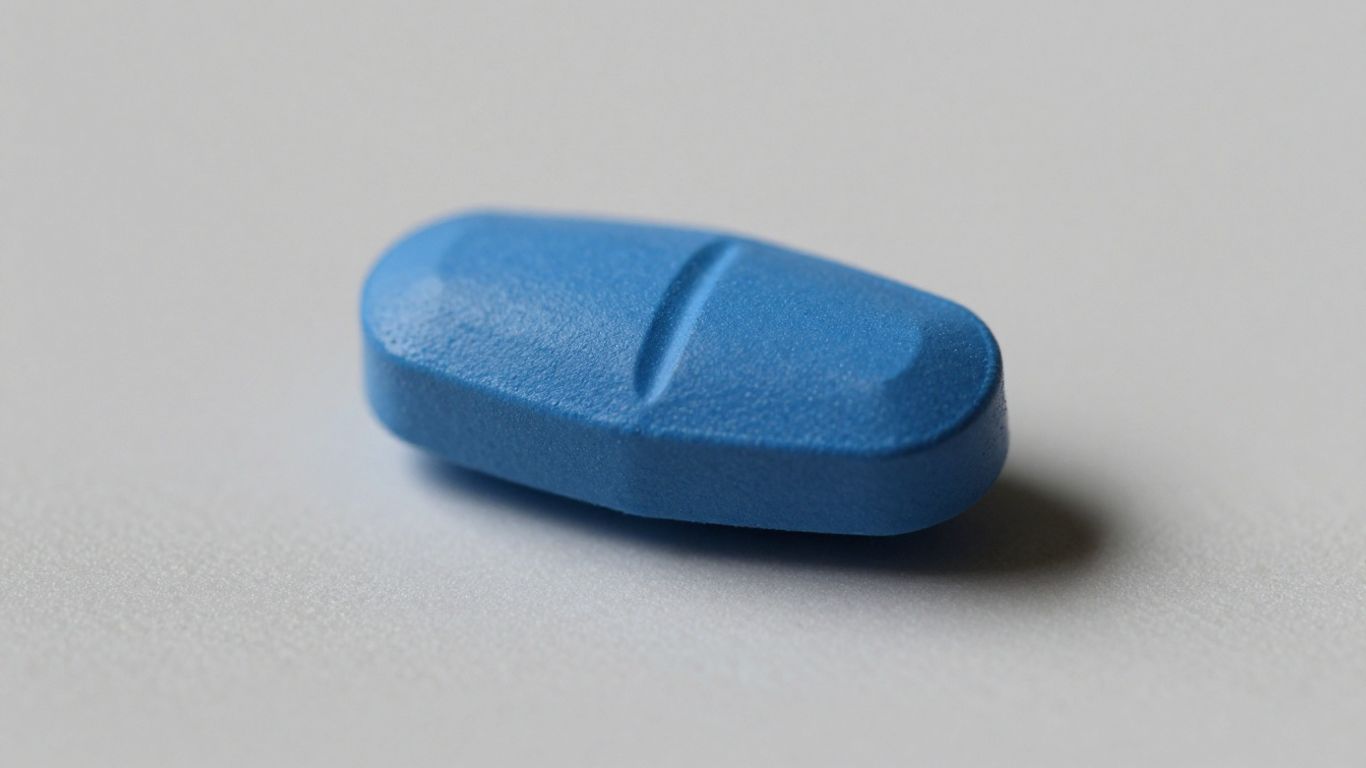 Blue pill on a neutral surface