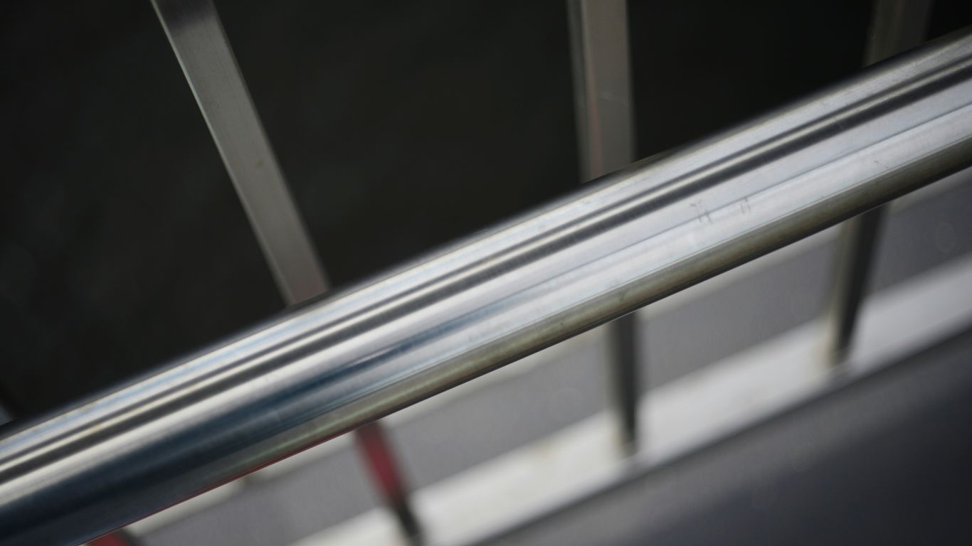 Close-up of a shiny metal railing