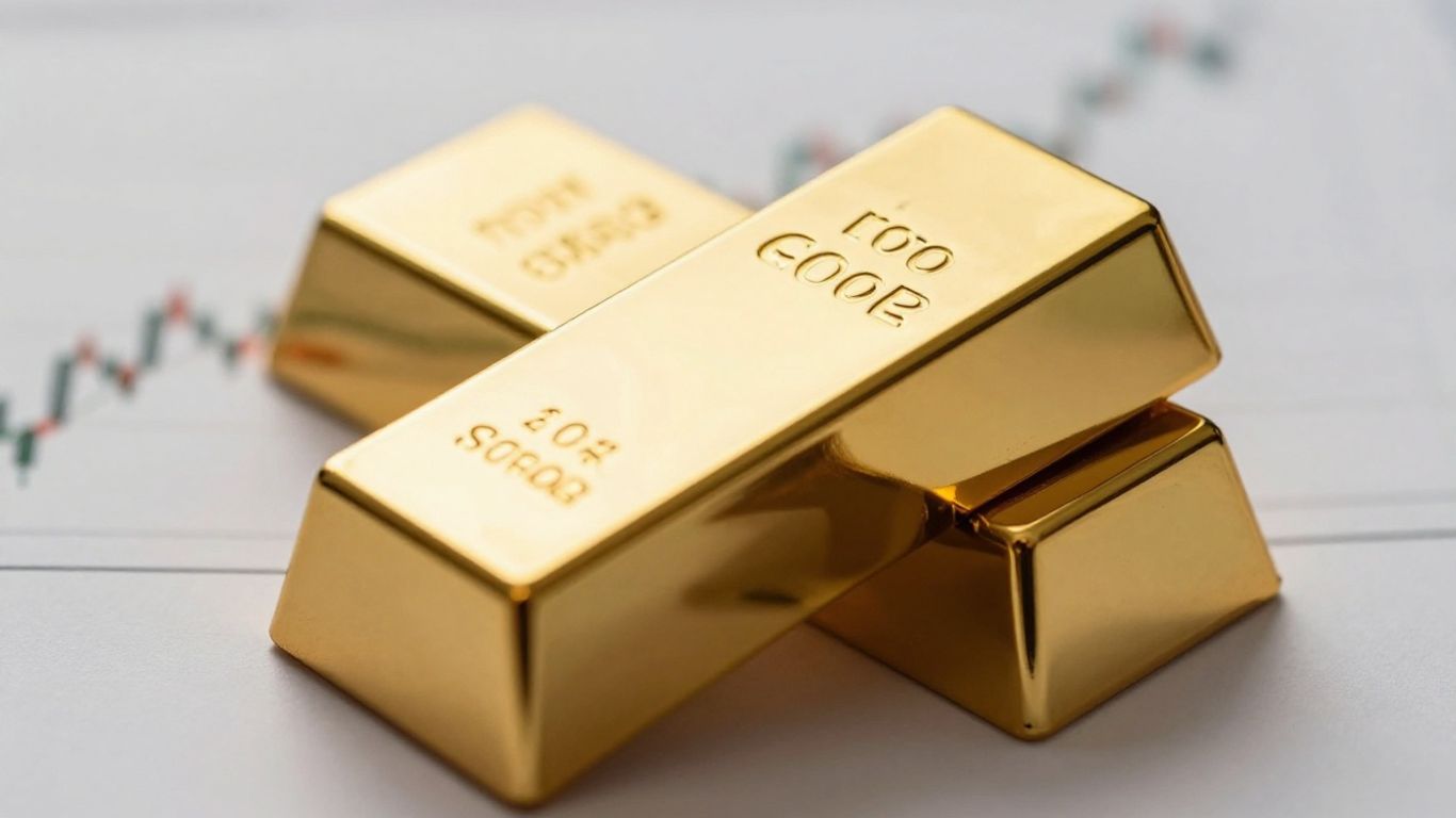 Lingot d'or sur fond de graphique de prix.