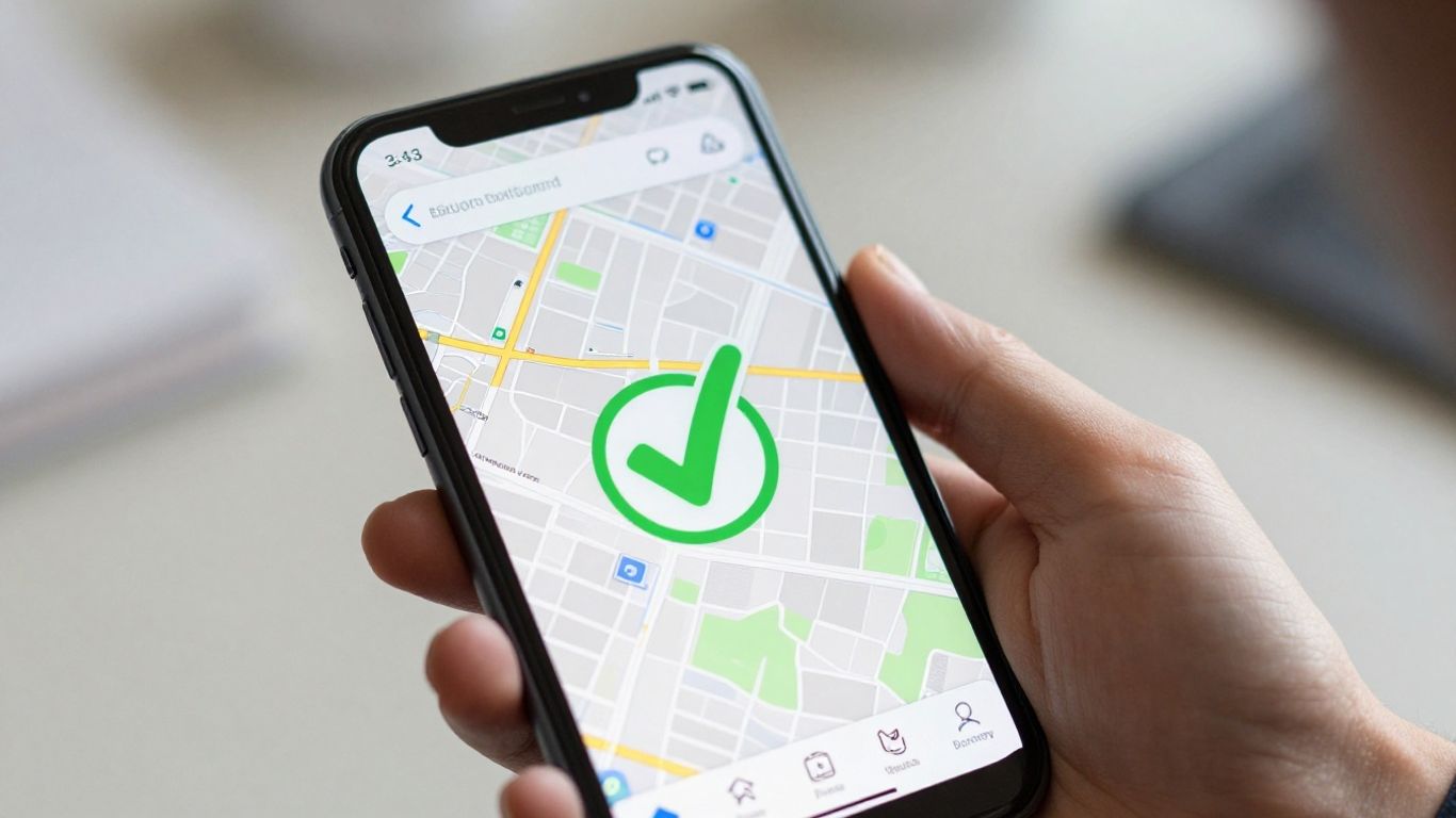 Google Maps verification checkmark on a smartphone screen.
