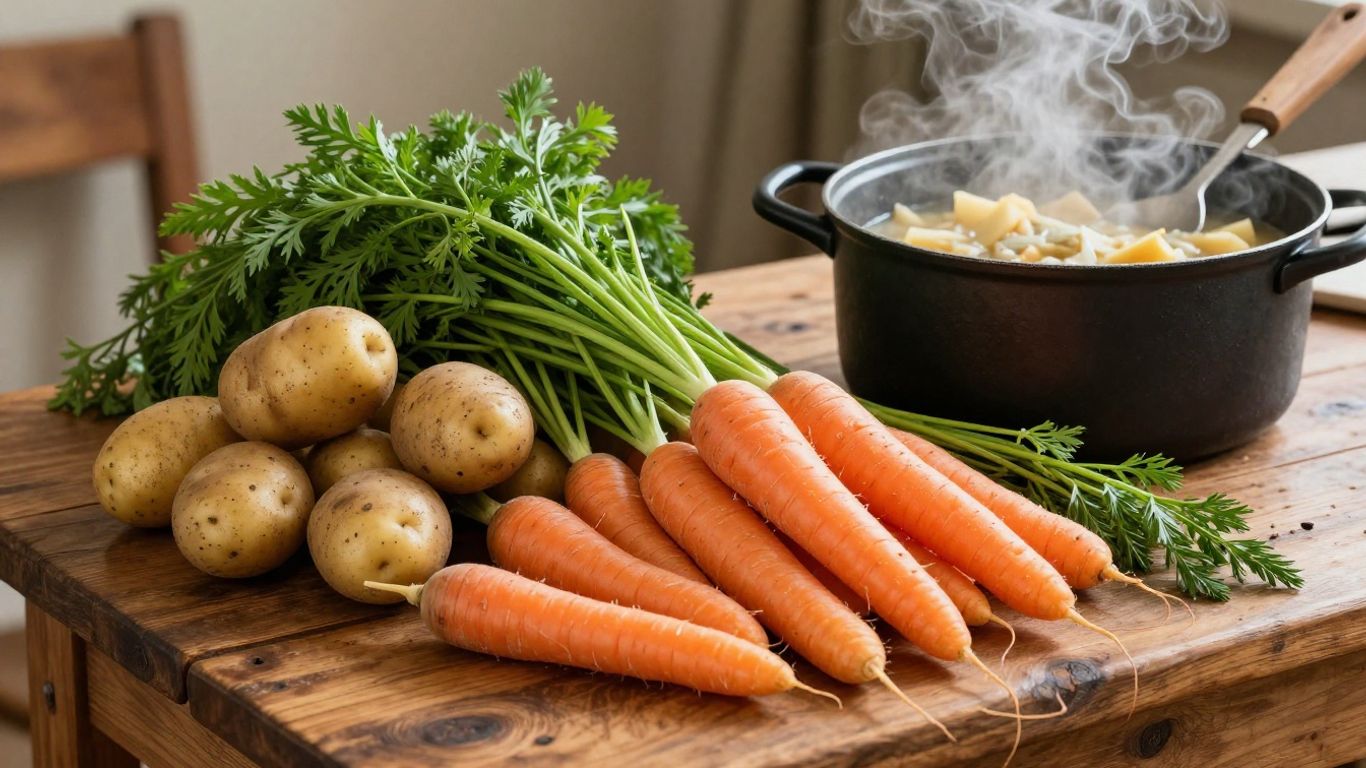 Aardappelen en wortels, stamppot in een pan.
