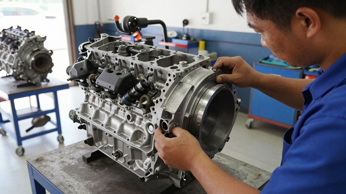 A technician inspecting professional salvage auto parts
