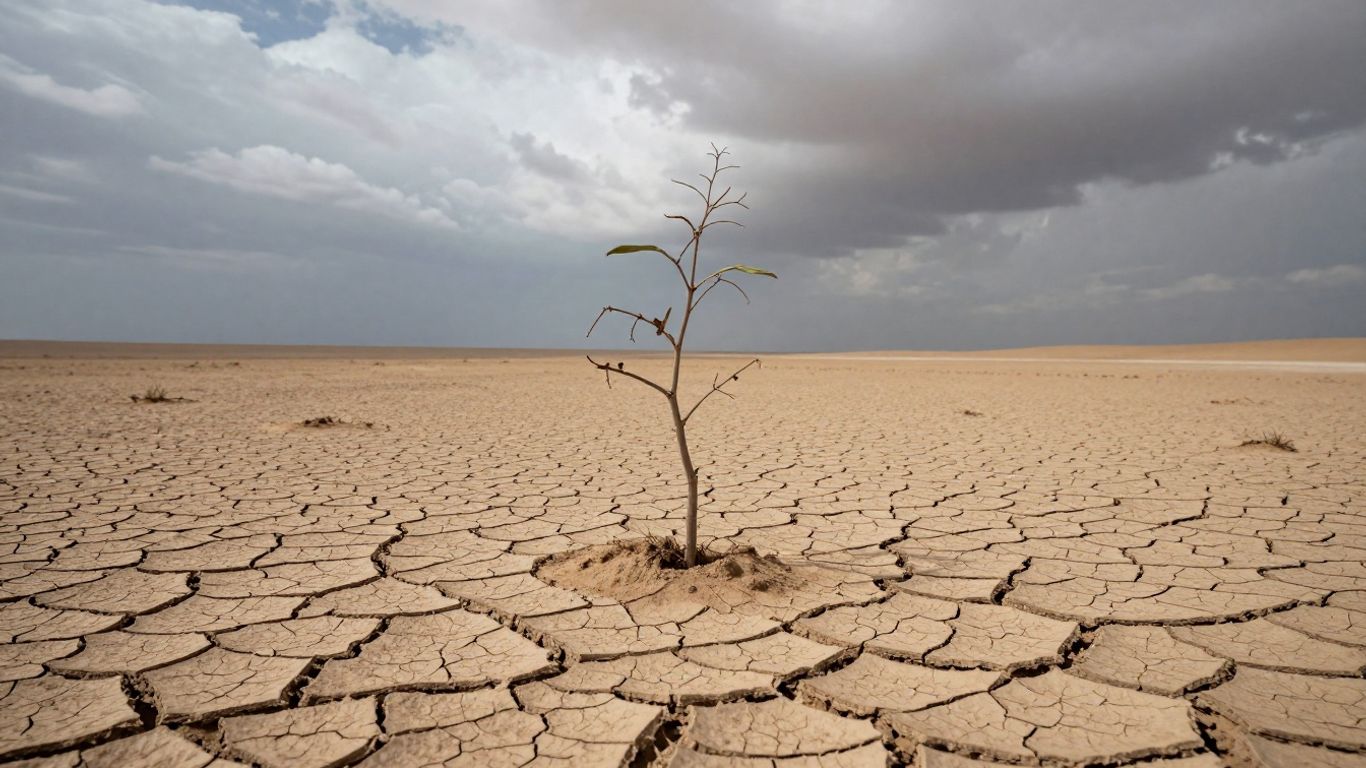 Verwelkter Baum in trockener Wüste