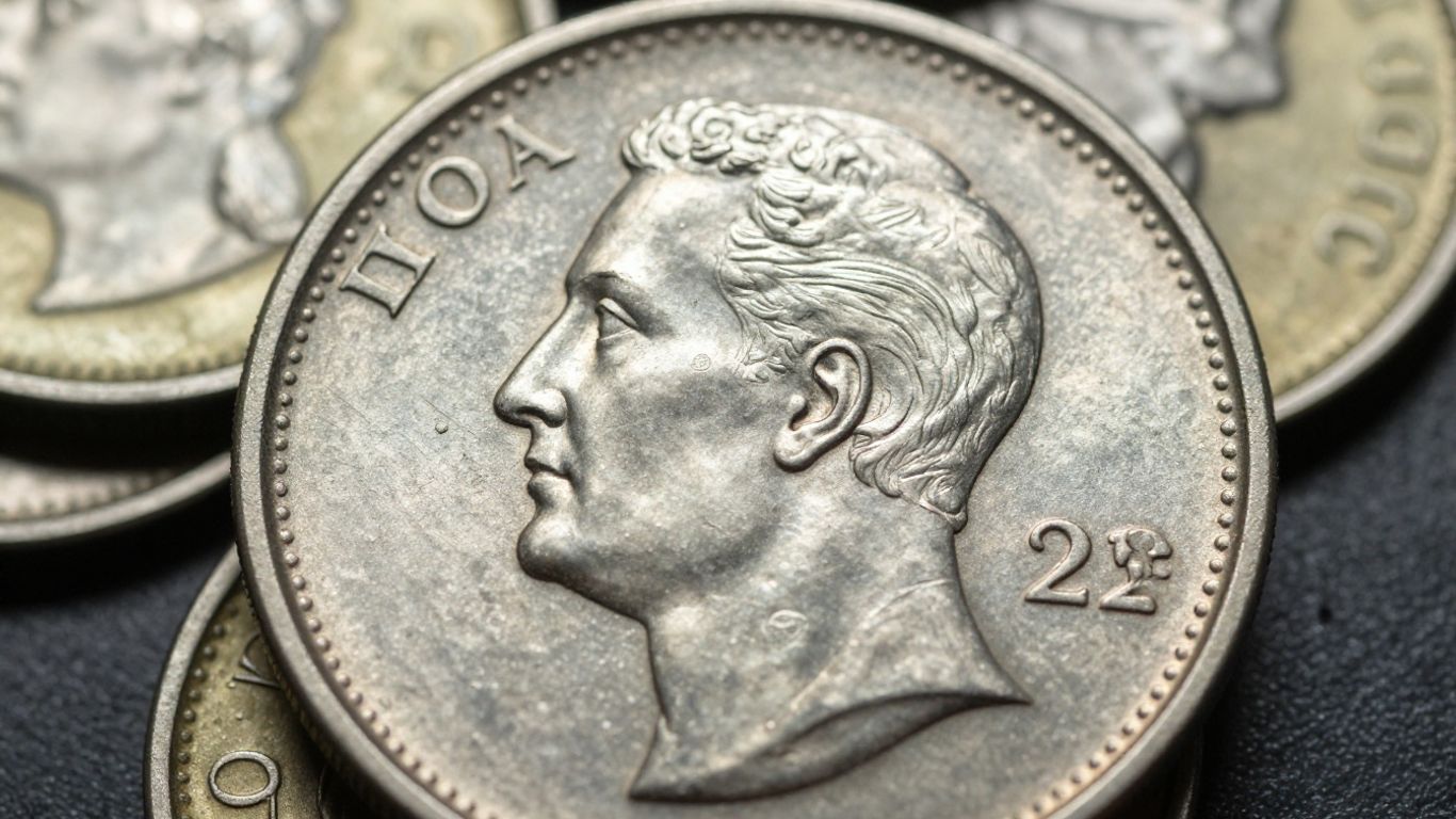Close-up of a very fine coin's surface details.