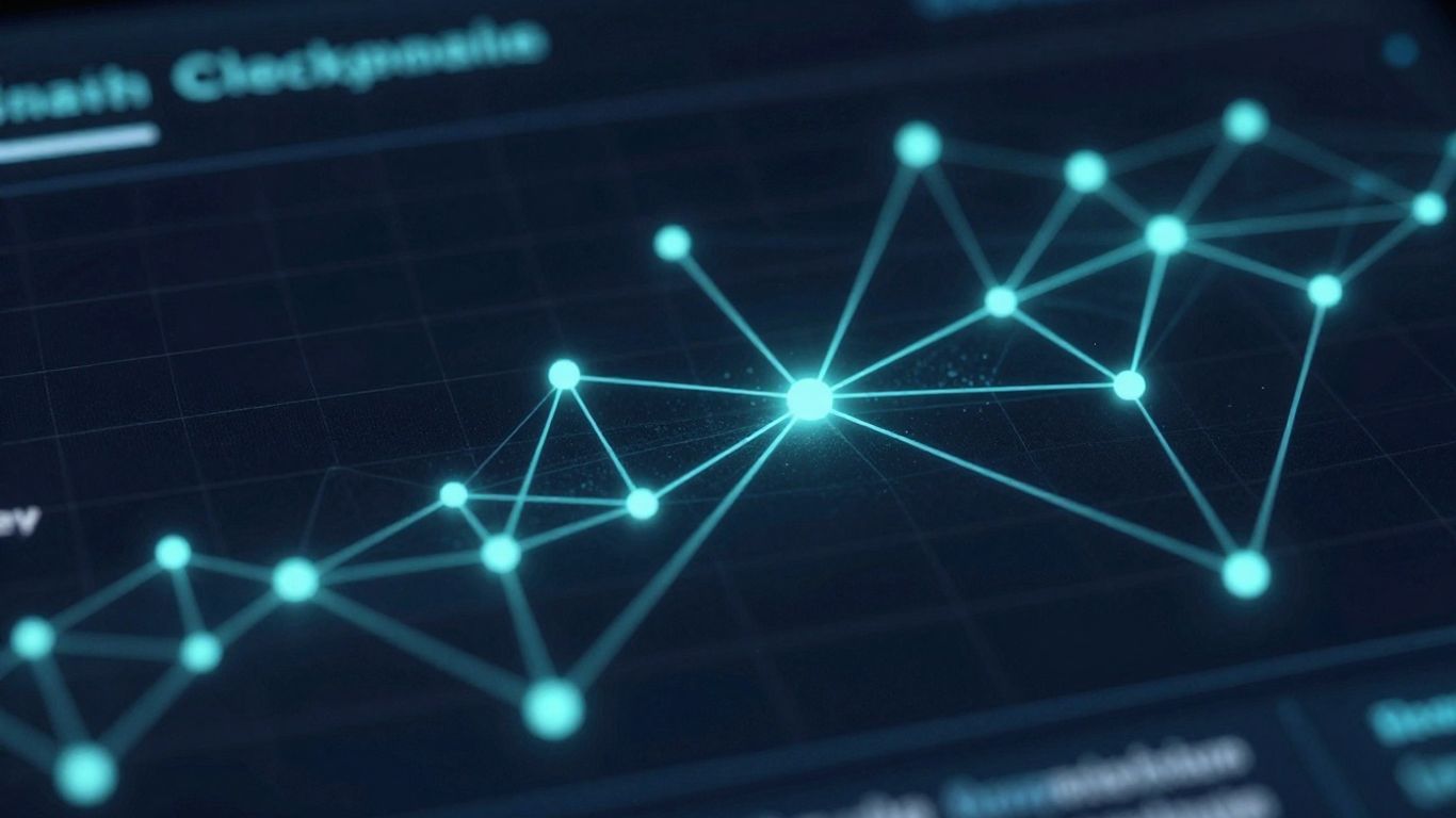 Blockchain explorer interface with glowing network connections.