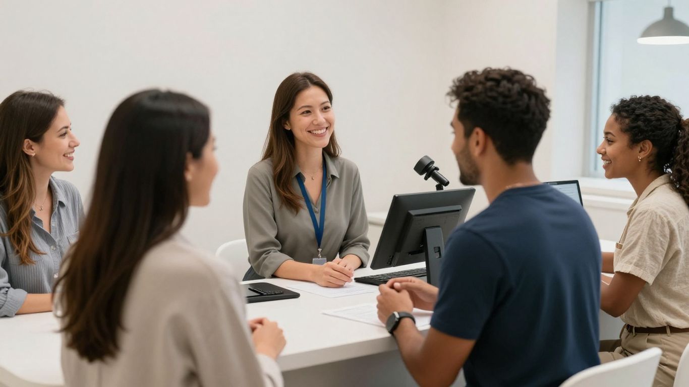 Medspa patient intake automation with diverse American staff and patients.