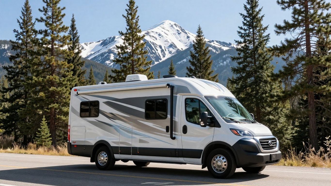 Modern RV parked in scenic Canadian mountains
