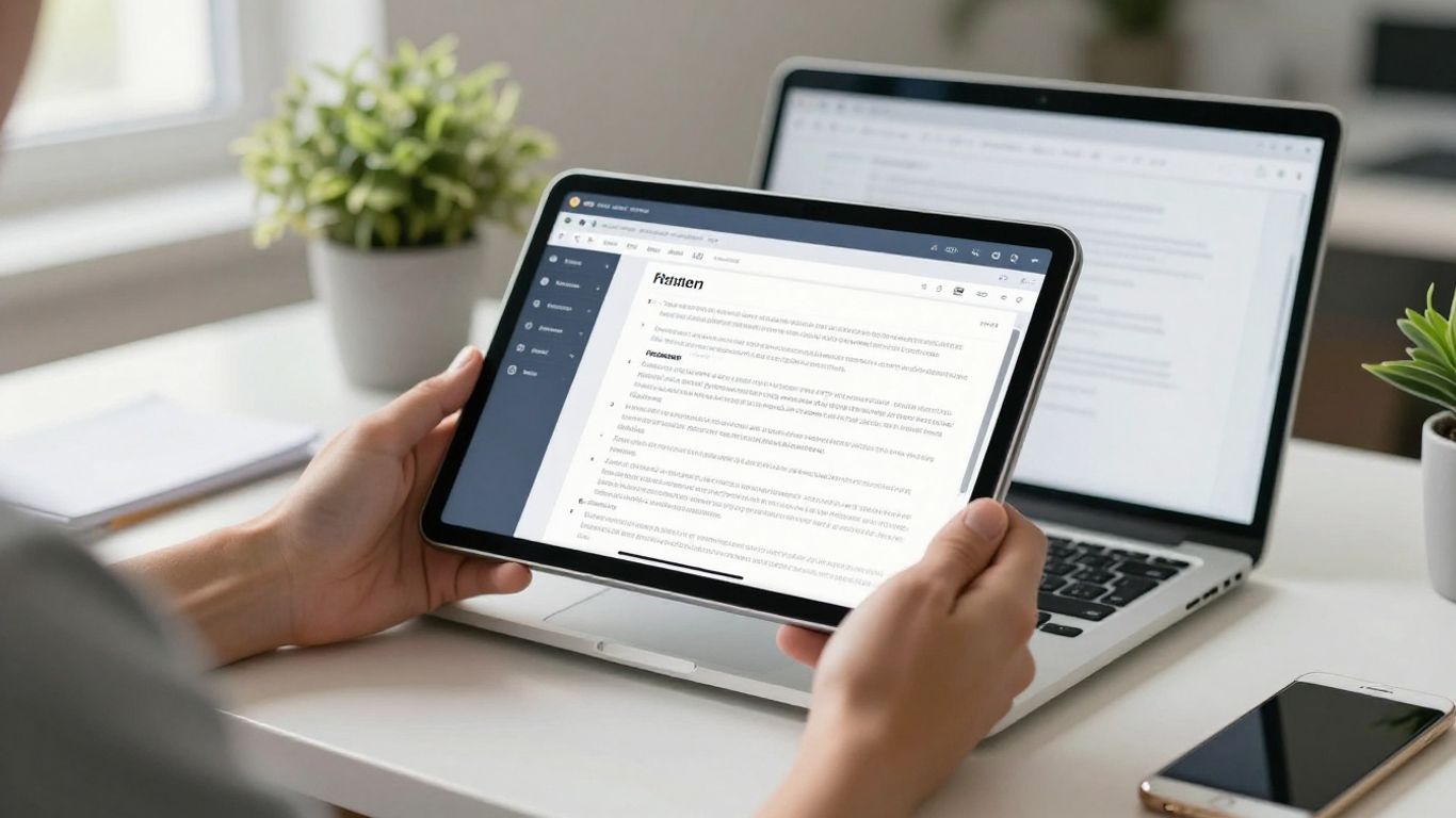 PandaDoc interface on a tablet in a modern office.