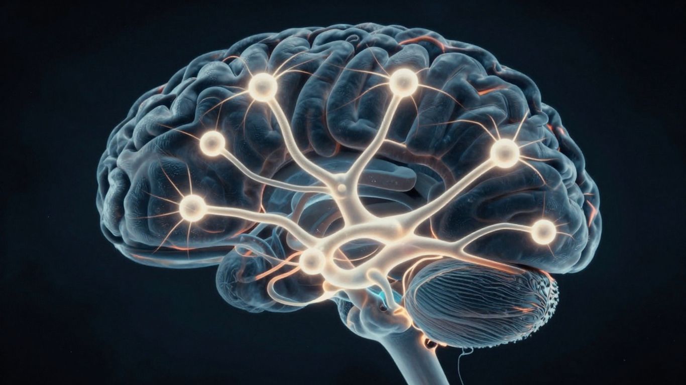 Brain imaging scan showing glowing neural activity