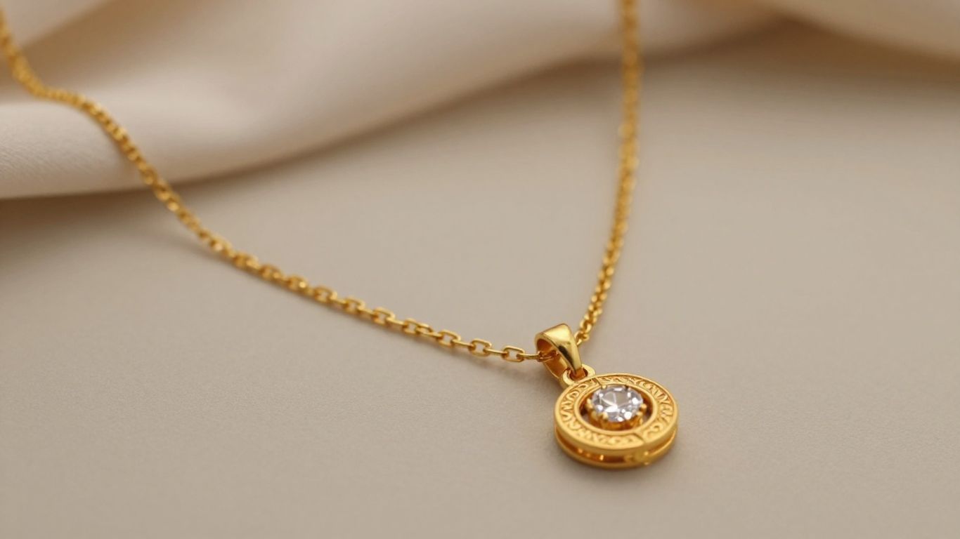 Elegant gold mangalsutra necklace with diamond pendant.