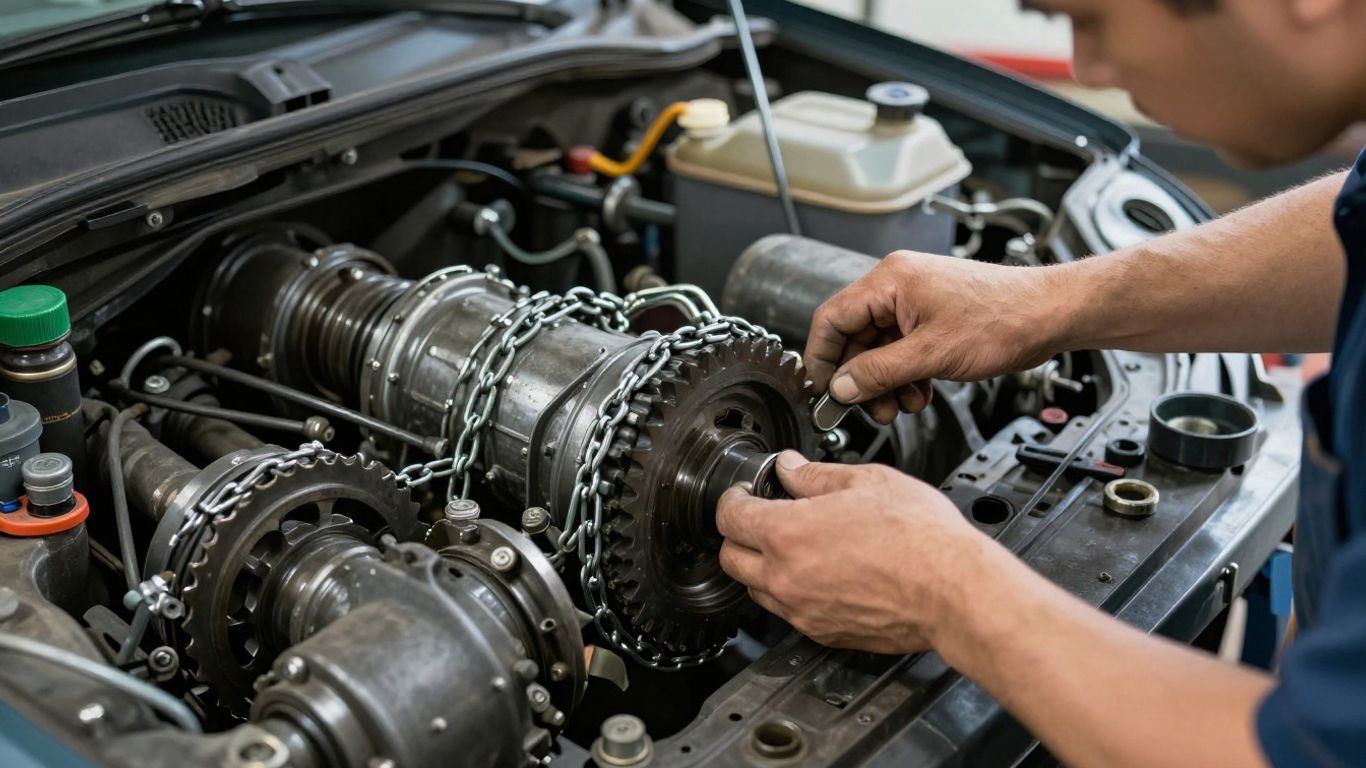 Technician inspecting transfer case components