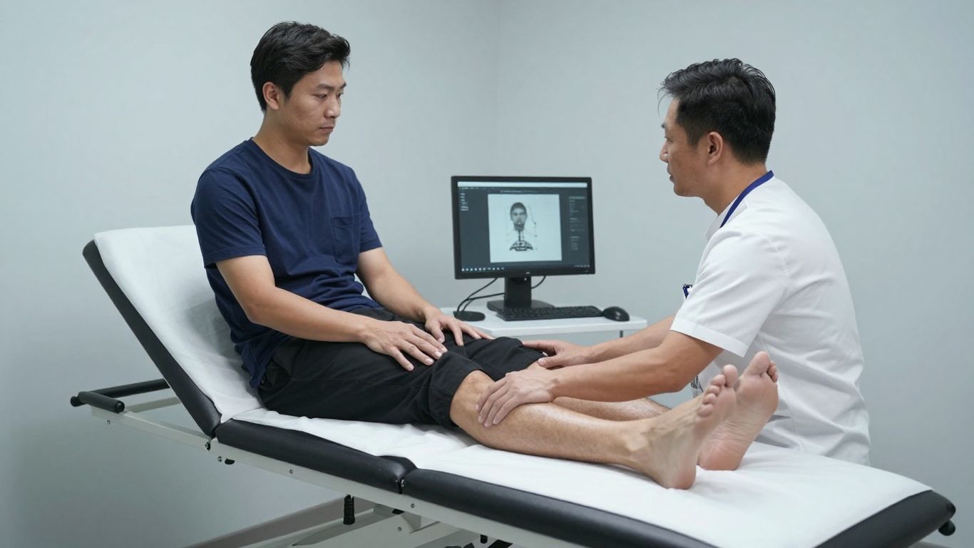 Doctor performing physical stability examination of knee