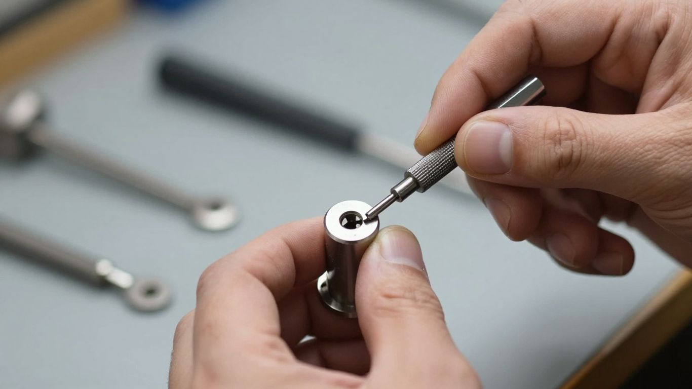Locksmith working on a lock cylinder with tools.