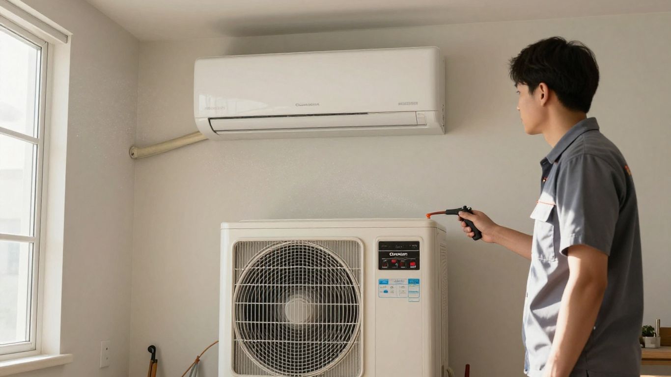 Goodman AC unit with technician