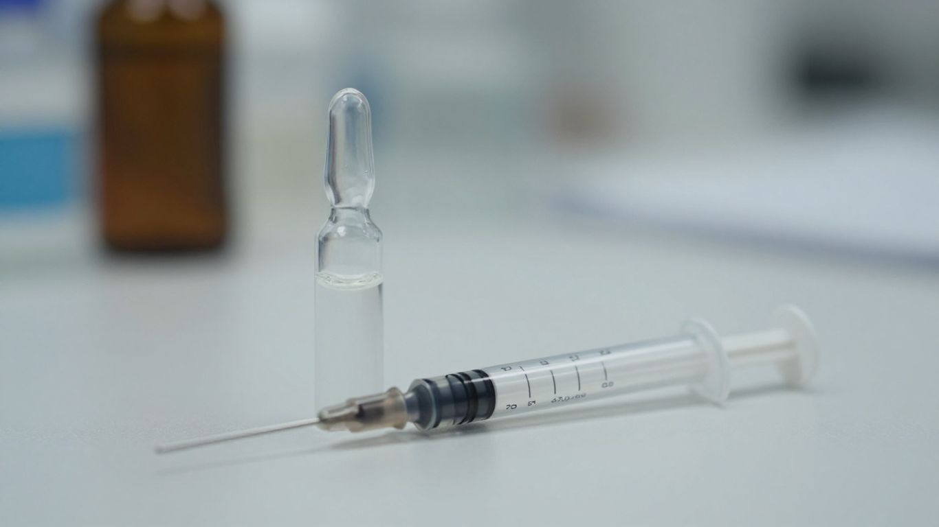 Vial and syringe for peptide reconstitution.