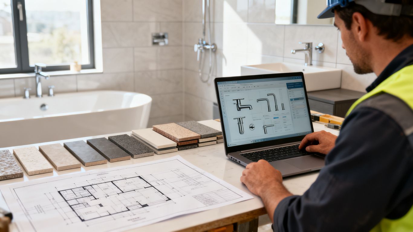 Bathroom contractor reviewing campaign performance at desk