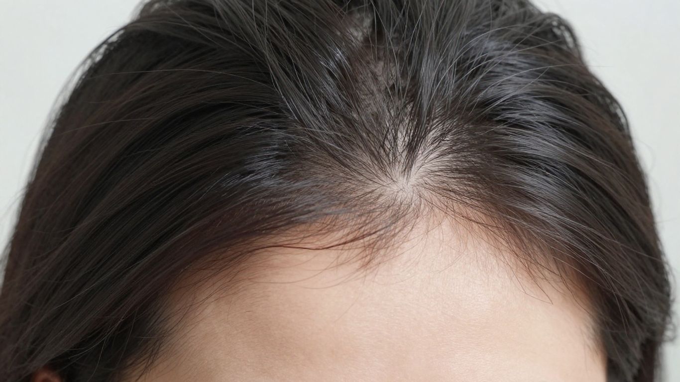 Woman's scalp with visible thinning hair