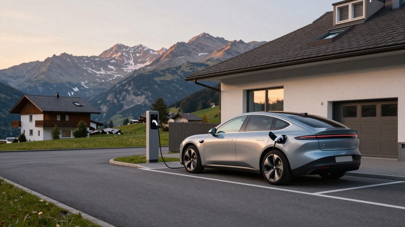 Elektroauto wird an Schweizer Ladestation geladen