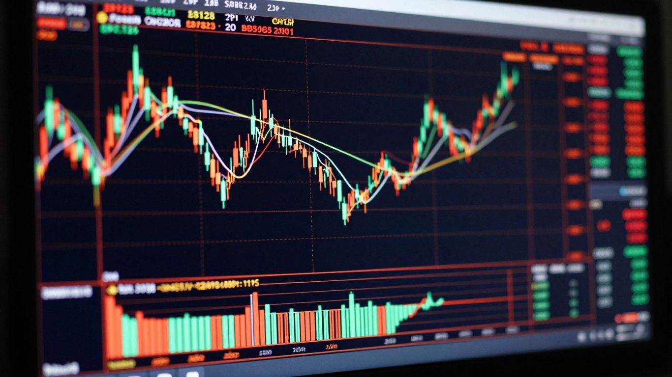 Supertrend indicator lines on a trading screen.