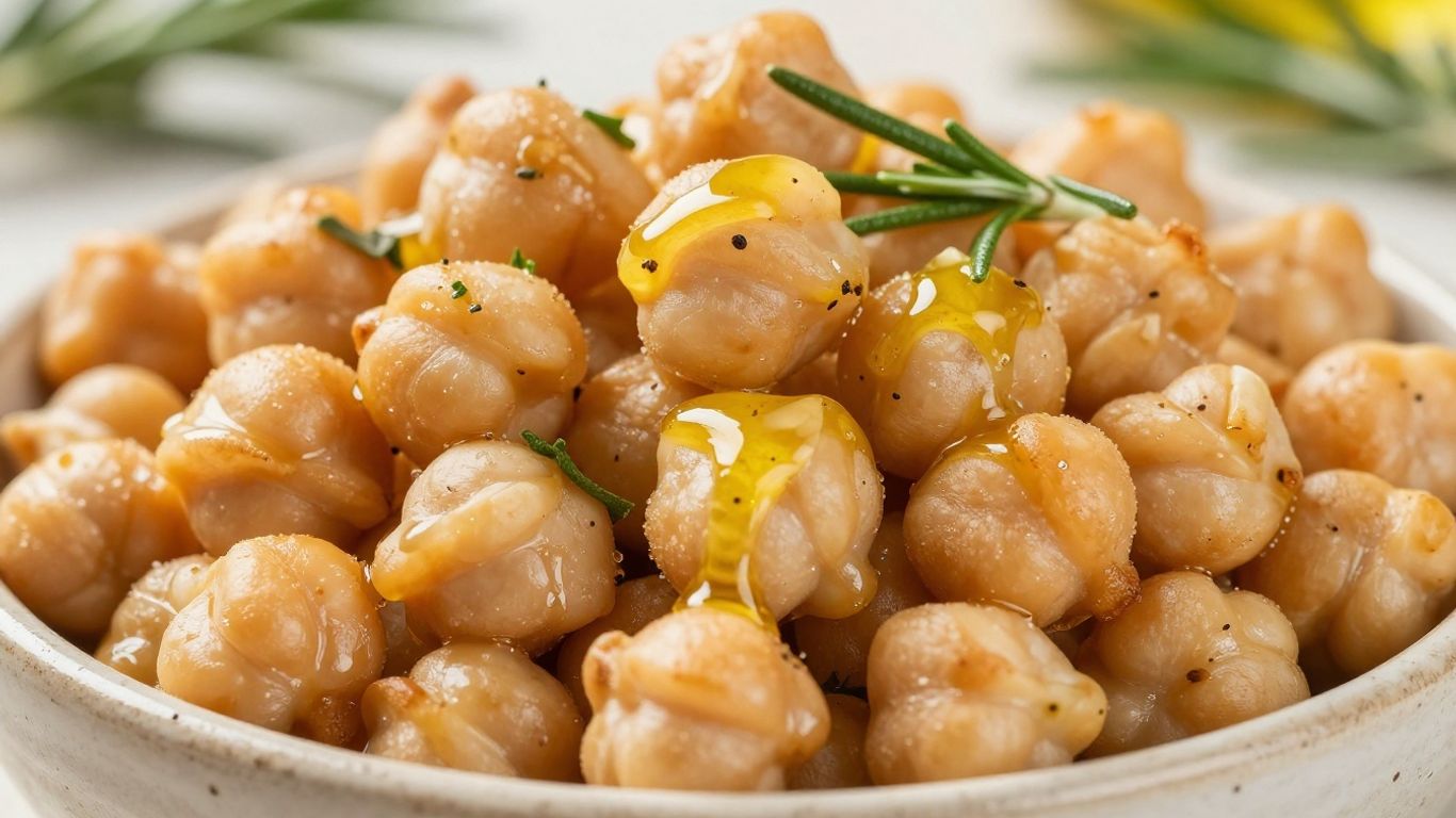 Golden roasted chickpeas with rosemary and olive oil.