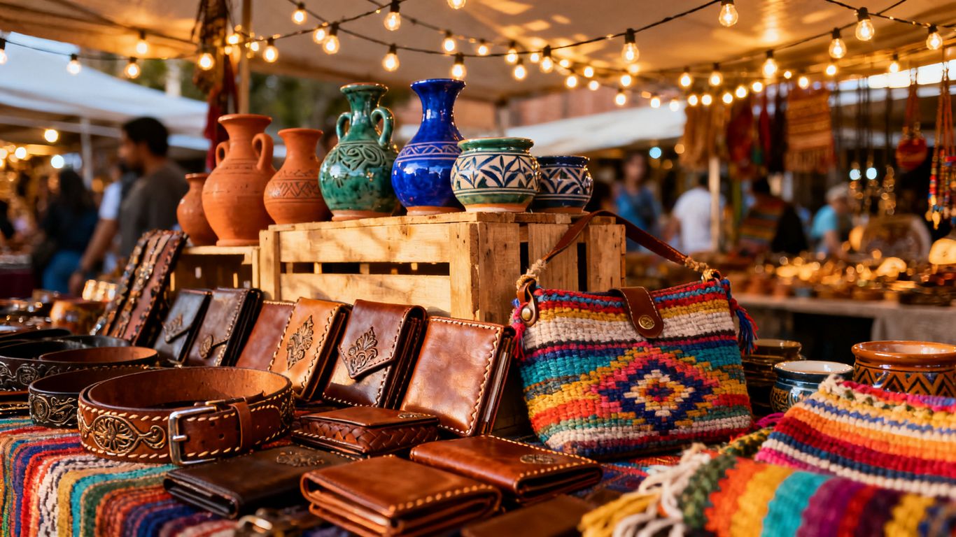 Artisan craft booth inside the market