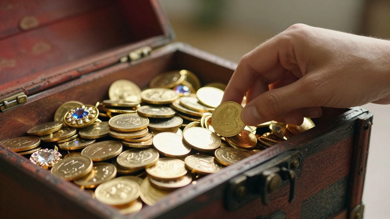Person choosing from a treasure chest of opportunities.