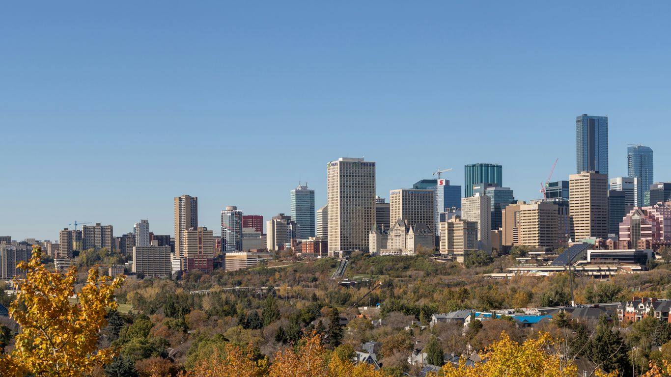Panorama of the roof with grass and city views