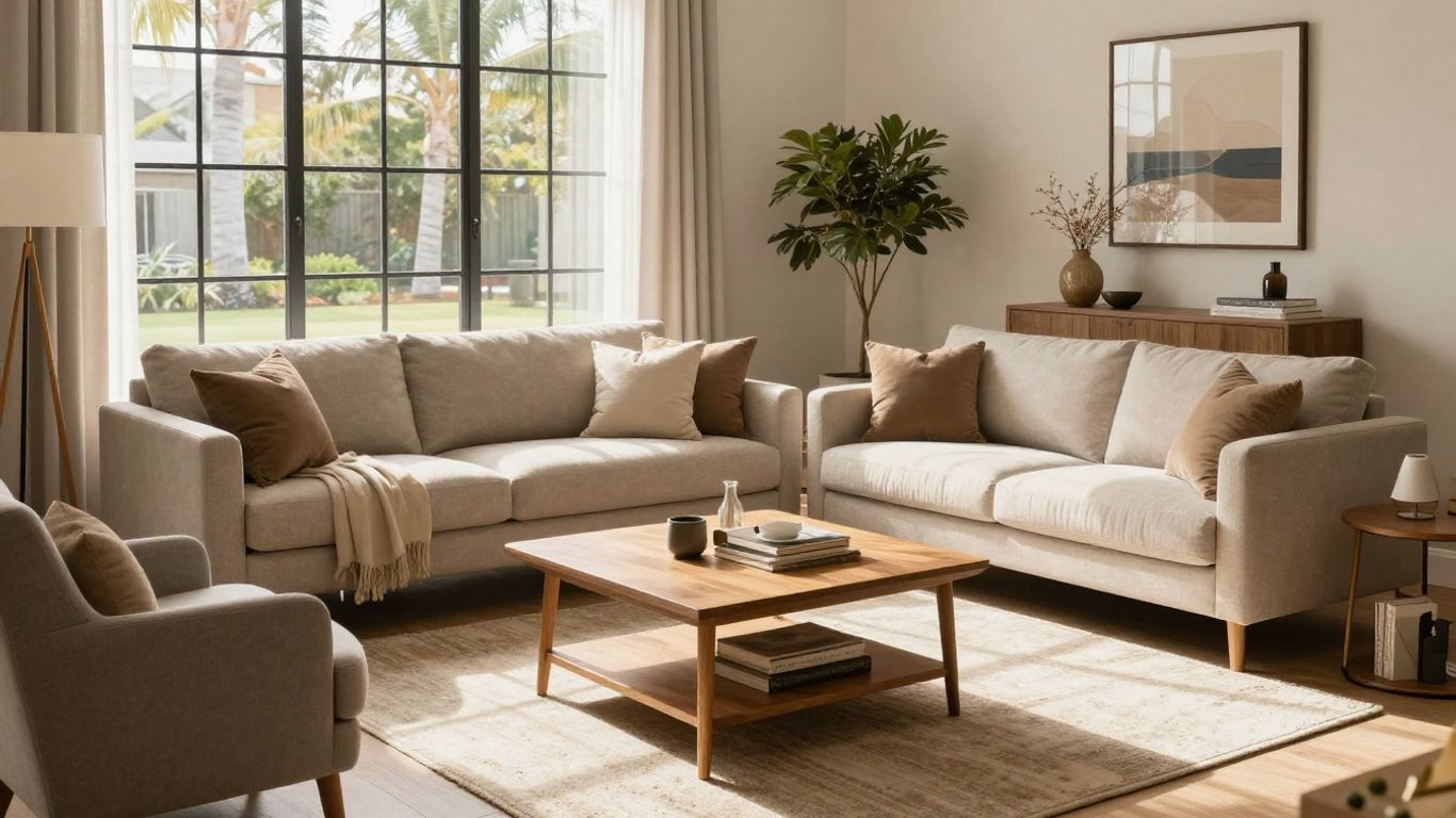 Modern furniture package in a Kissimmee Airbnb living room.