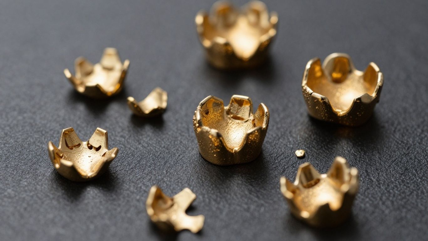 Or dentaire brillant, couronnes et remplissages en or.