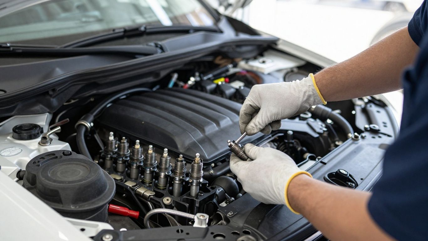 Technician installing spark plugs carefully