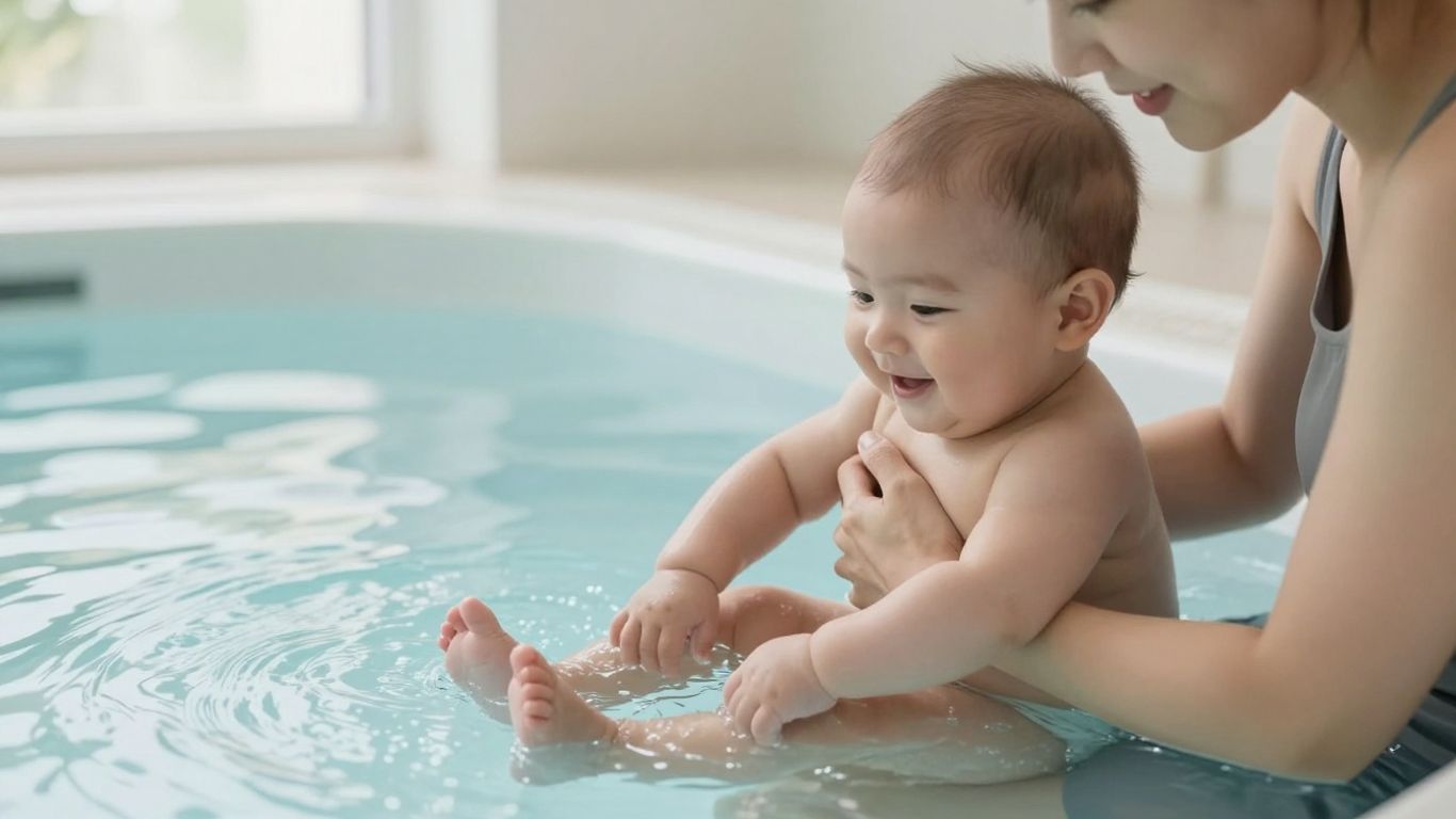 Adulto sosteniendo bebé durante primer baño