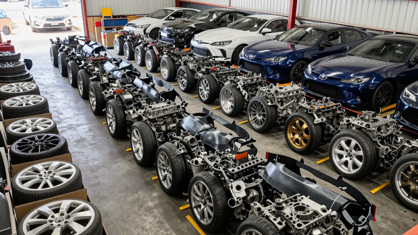 Toyota parts in a Newcastle auto recycling warehouse