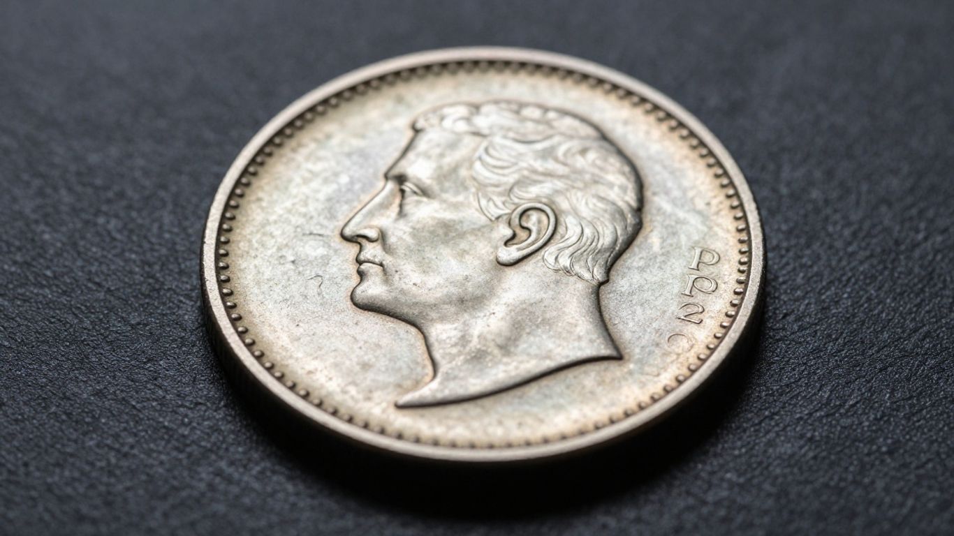 Close-up of a graded coin, highlighting its details.