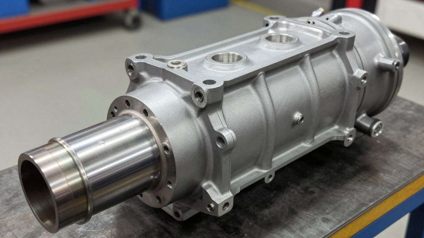 Used BMW transmission part in a workshop.