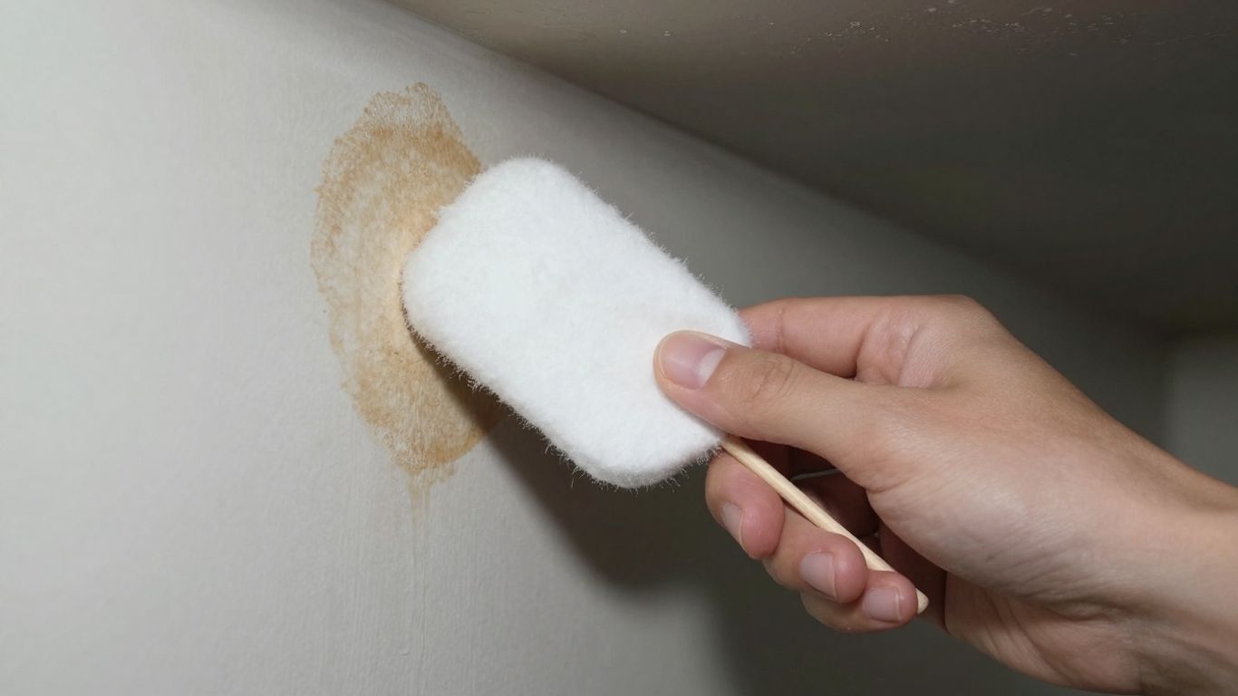 Hand swabbing mold on a wall for testing.
