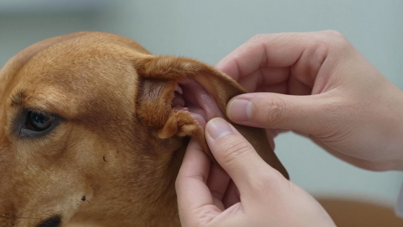 Tierarzt untersucht Dackelohr