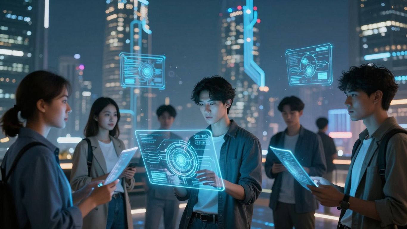 AI enhancing user experience with futuristic interfaces.