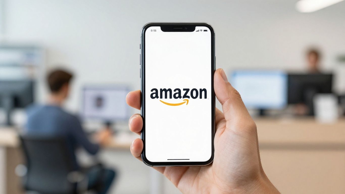 Amazon logo on a smartphone screen.