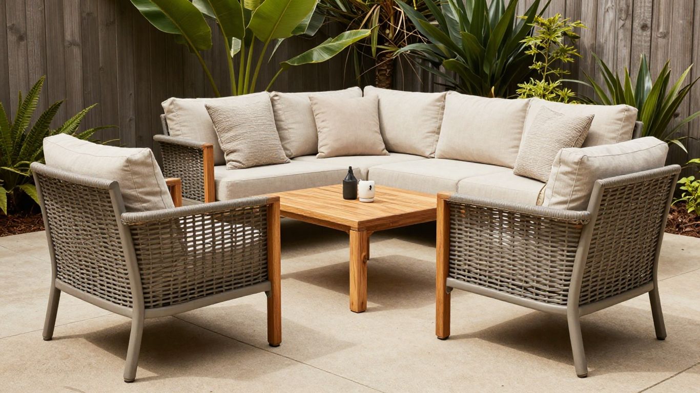 Outdoor sofa materials on a sunny patio