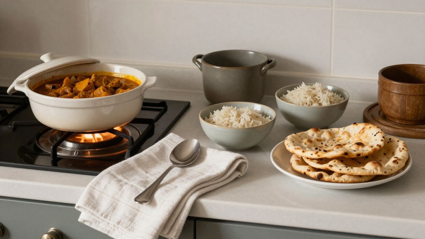 Oven dish of curry covered with foil