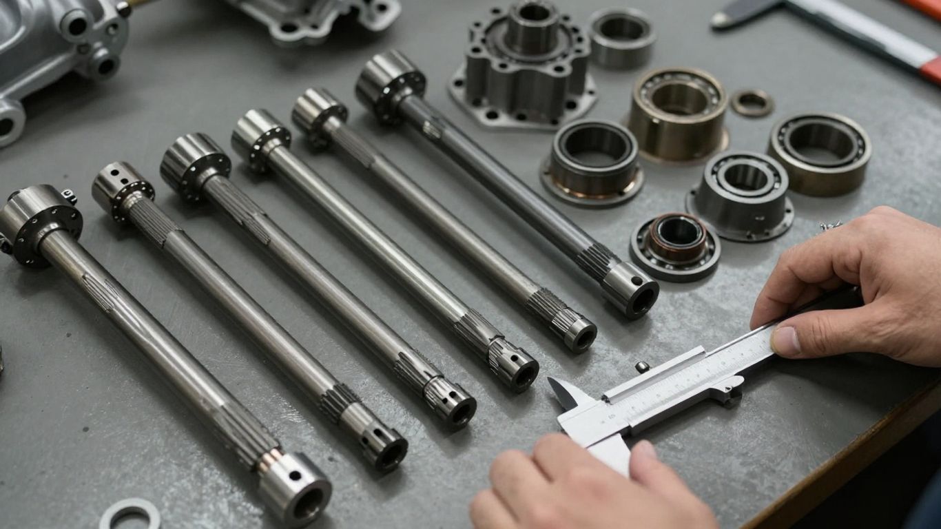 Disassembled manual gearbox parts on clean bench