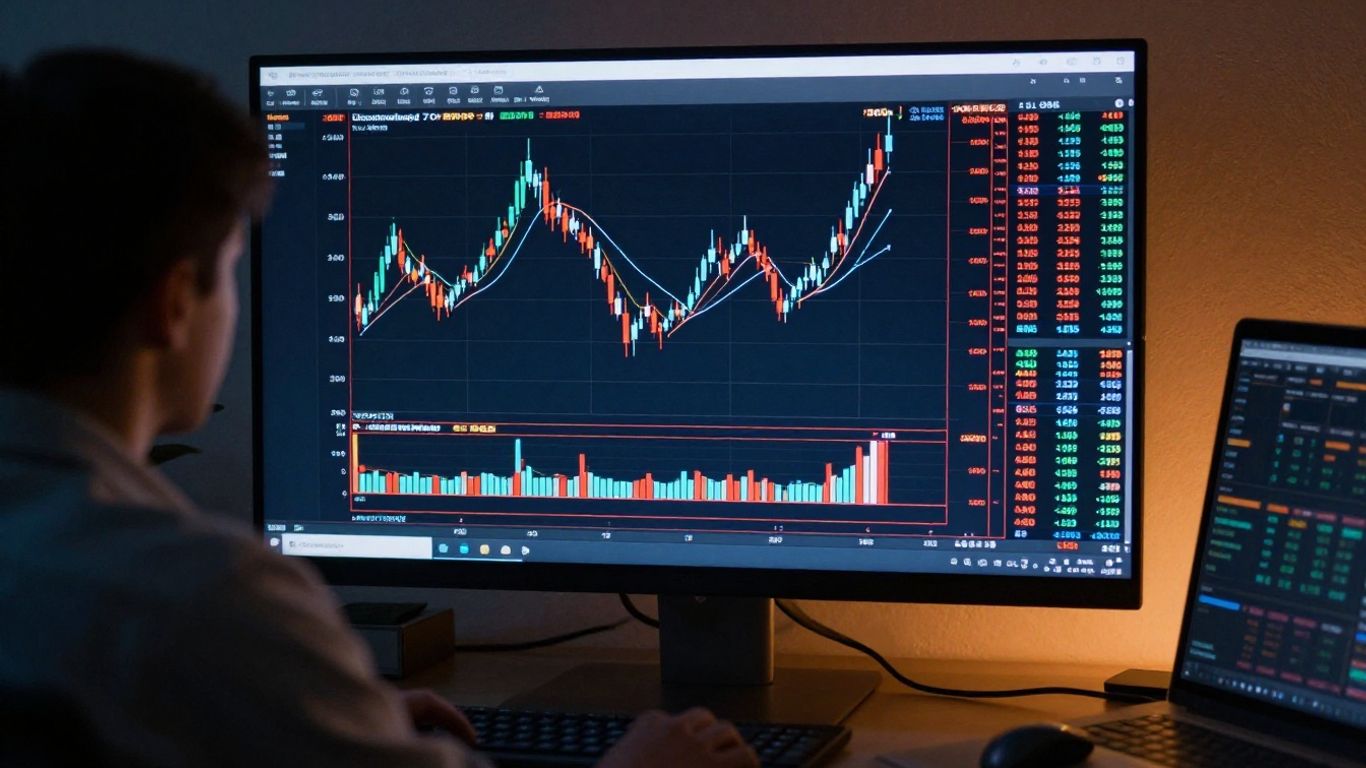 A trader analyzing market trends on financial screens