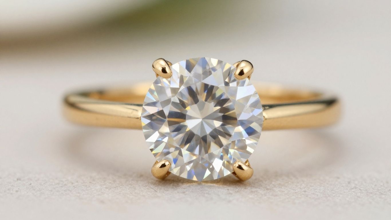 Sparkling diamond ring on a blurred background.