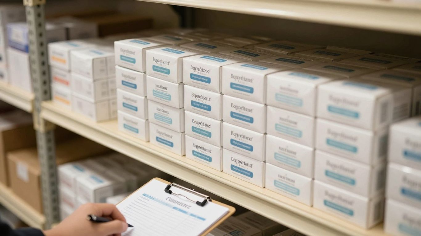 Warehouse shelves holding sealed lubricant cases