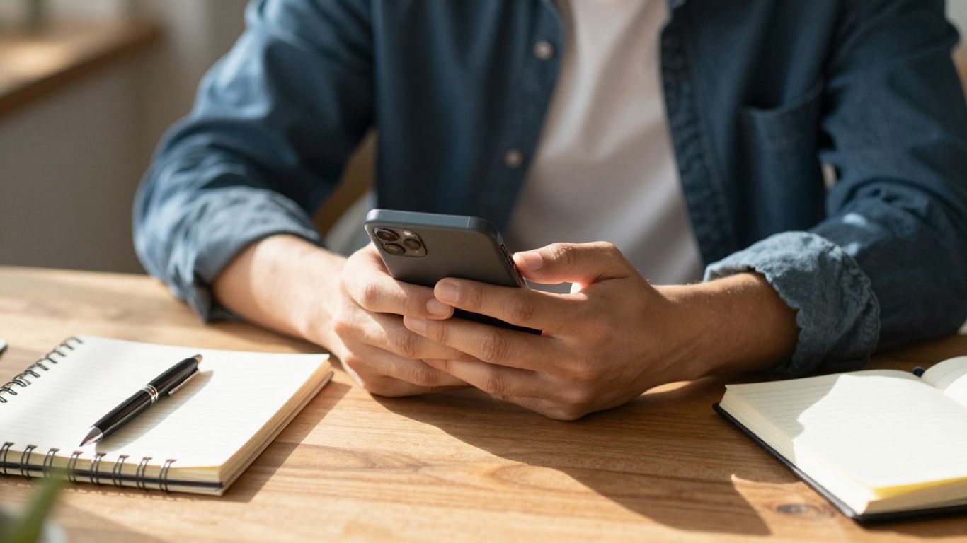 Person recording voice journal on smartphone.