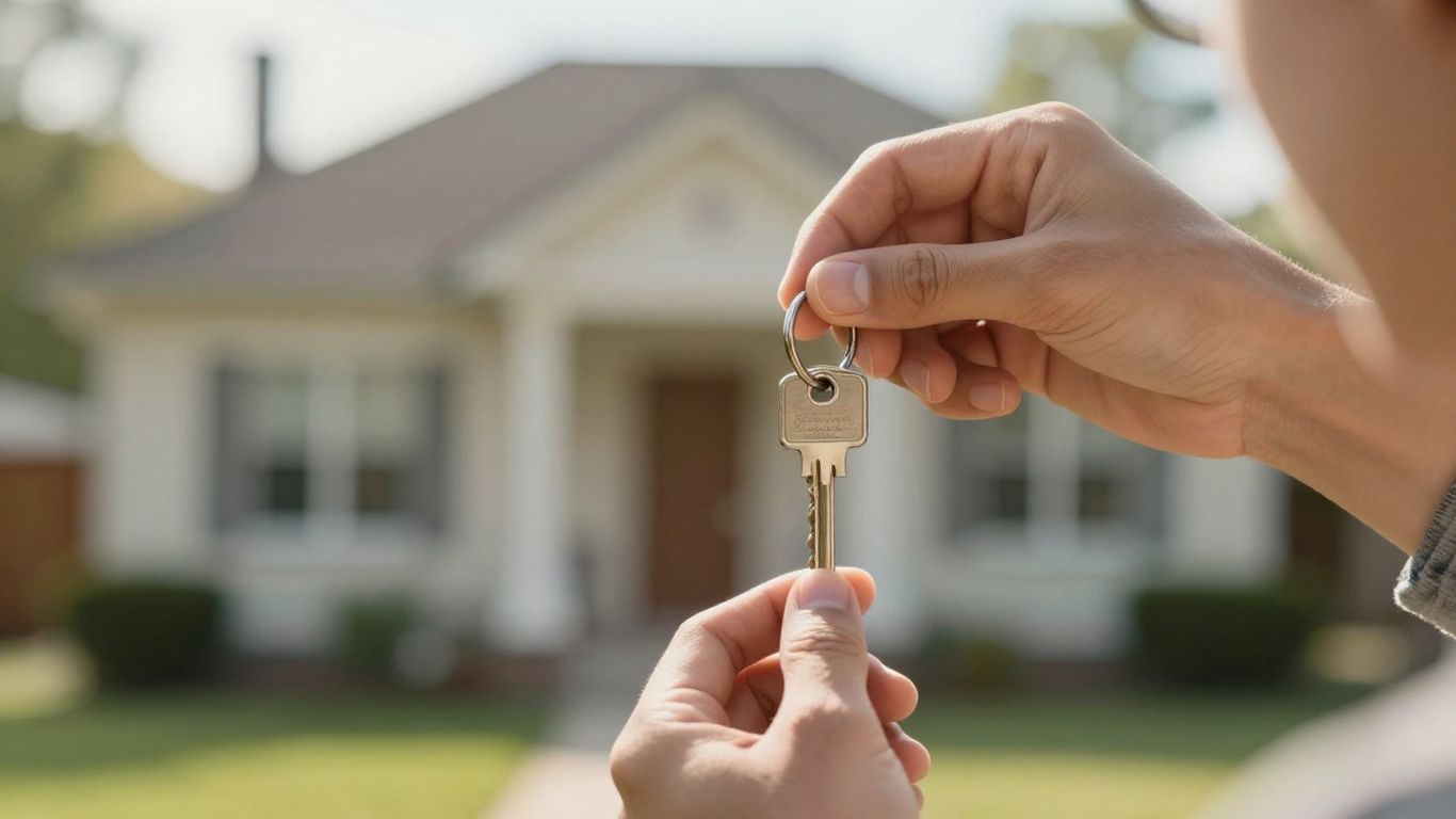 Person holding key, financial relief, emergency loan concept.
