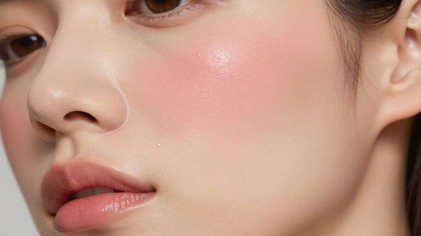 Woman with rosy blush on her cheek